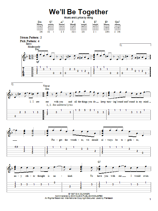 Sting We'll Be Together sheet music notes and chords. Download Printable PDF.