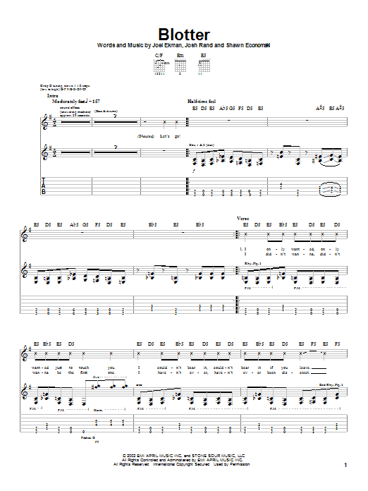 Stone Sour Blotter sheet music notes and chords. Download Printable PDF.