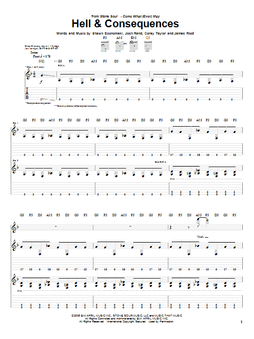 Stone Sour Hell & Consequences sheet music notes and chords. Download Printable PDF.