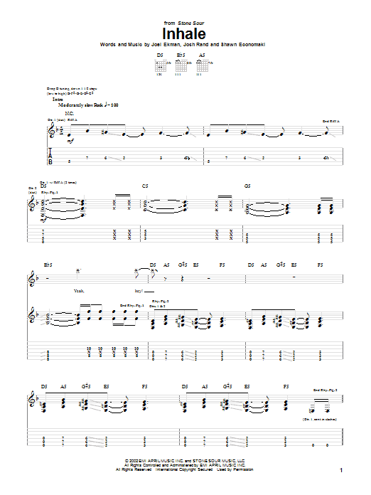 Stone Sour Inhale sheet music notes and chords. Download Printable PDF.