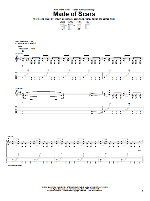 Stone Sour Made Of Scars Sheet Music Pdf Notes Chords Pop Score Guitar Tab Download Printable Sku 57877