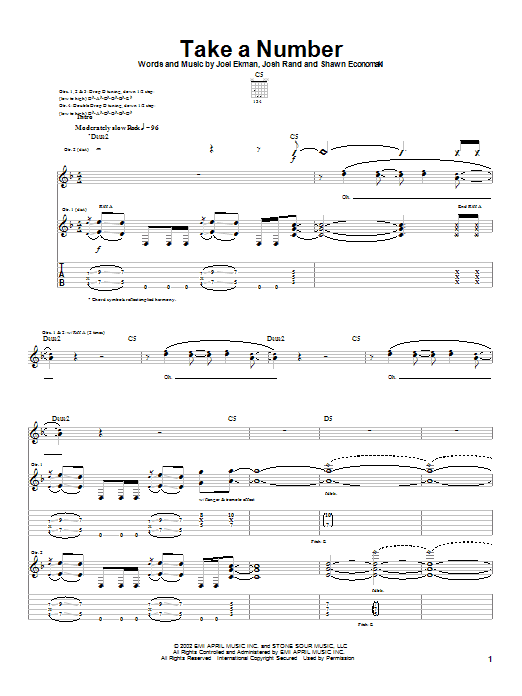 Stone Sour Take A Number sheet music notes and chords. Download Printable PDF.