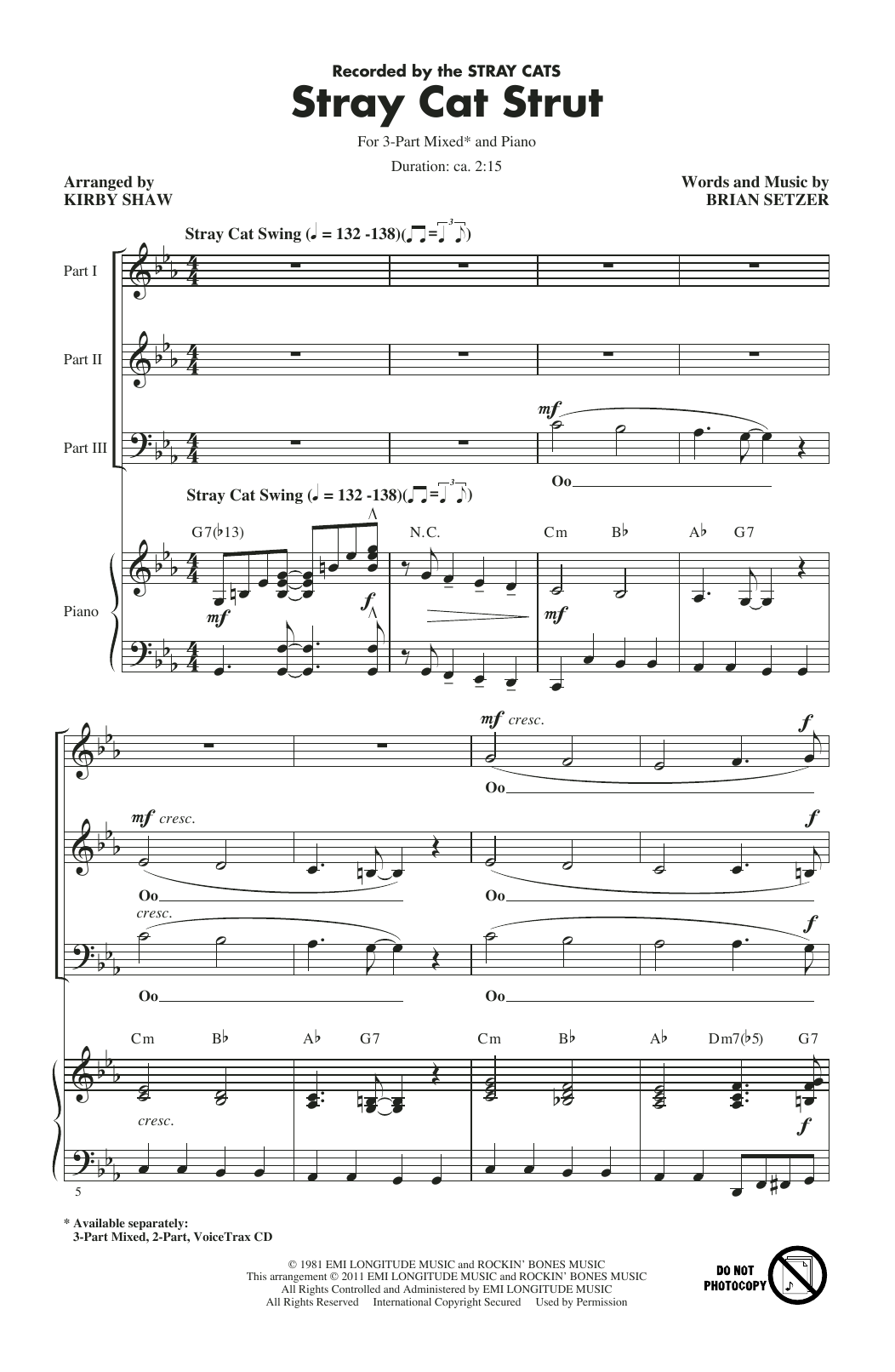 Stray Cats Stray Cat Strut (arr. Kirby Shaw) sheet music notes and chords arranged for 2-Part Choir