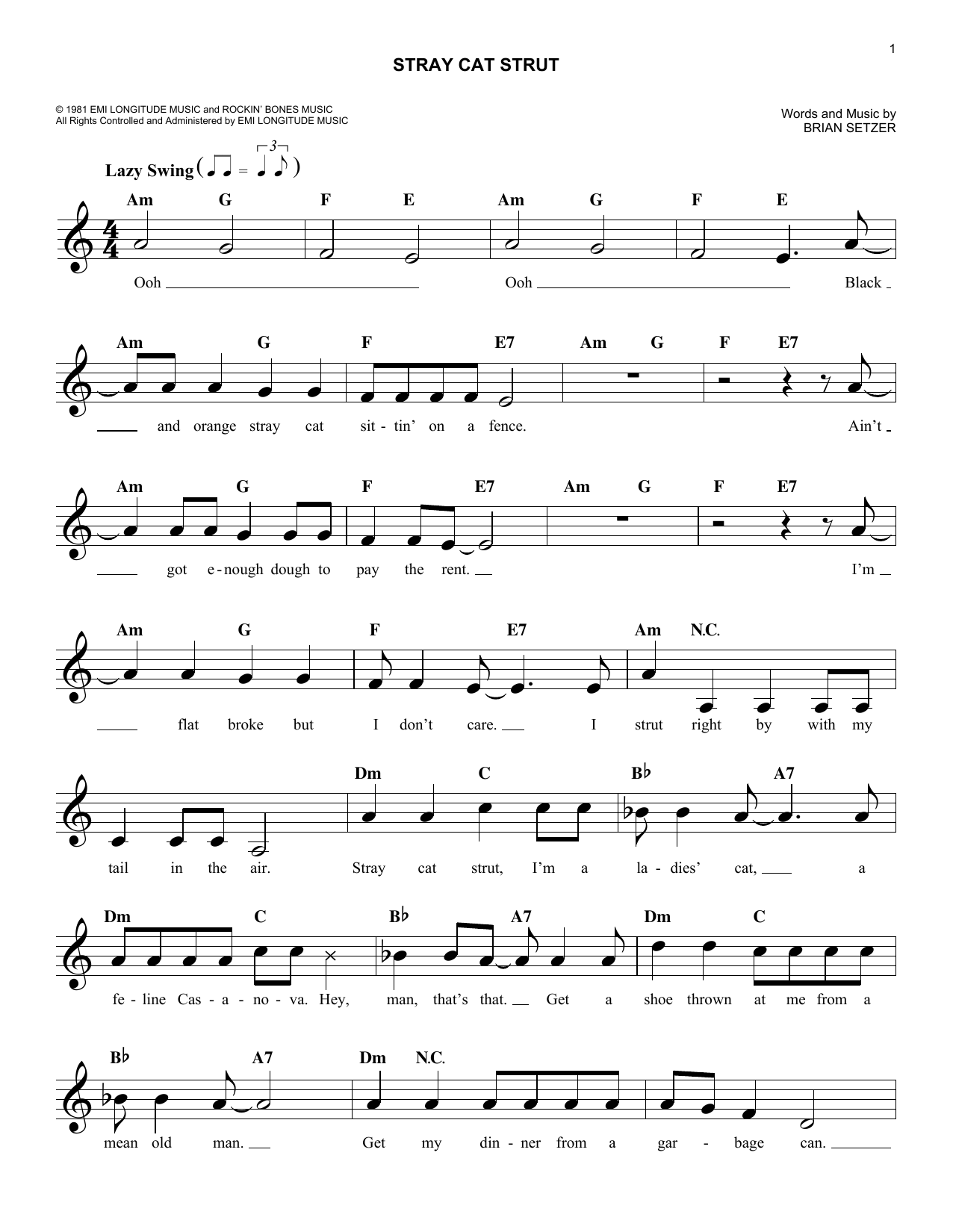 Stray Cats Stray Cat Strut sheet music notes and chords. Download Printable PDF.