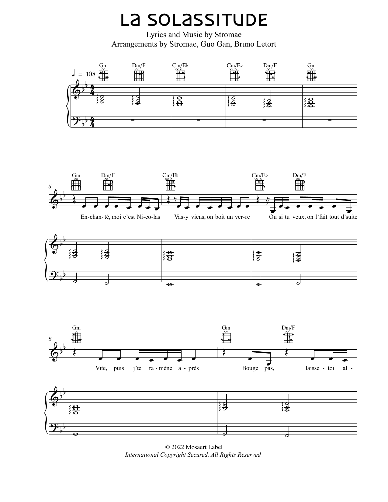 Stromae La Solassitude sheet music notes and chords. Download Printable PDF.