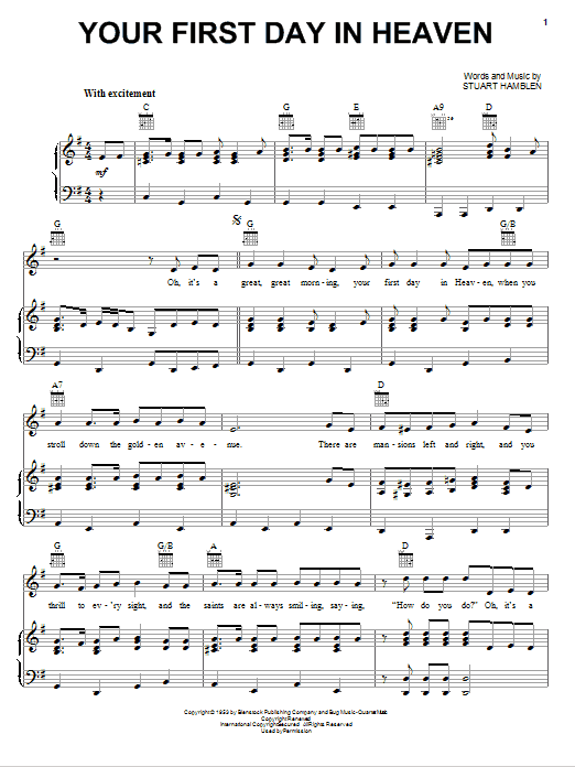 Stuart Hamblen Your First Day In Heaven Sheet Music Pdf Notes