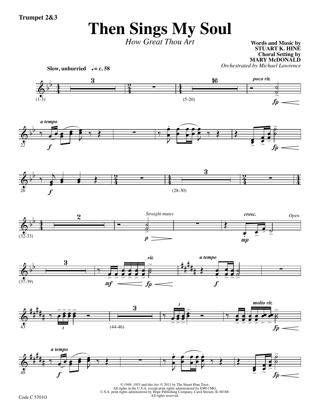 Learn to play Stuart K. Hine Then Sings My Soul (How Great Thou Art) - Bb Trumpet 2,3 sheet music for Choir Instrumental Pak in minutes. Price: 69.9900$ Stuart K. Hine Then Sings My Soul (How Great Thou Art) - Bb Trumpet 2,3 sheet music notes and chords arranged for Choir Instrumental Pak