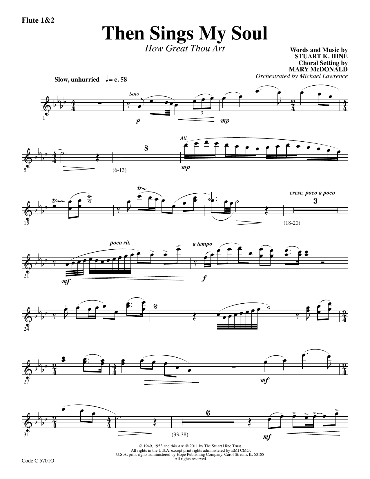 Stuart K. Hine Then Sings My Soul (How Great Thou Art) - Flute 1 & 2 sheet music notes and chords arranged for Choir Instrumental Pak