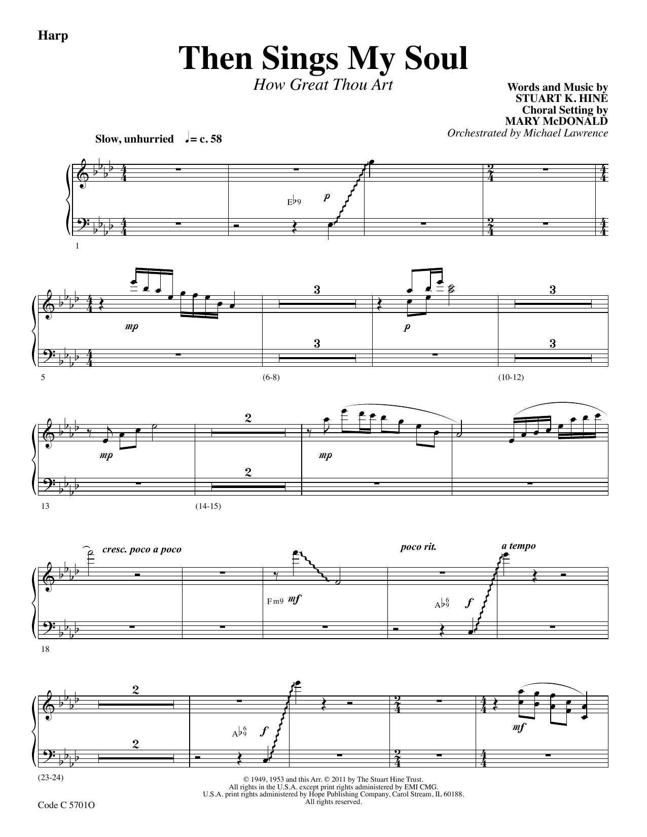 Stuart K. Hine Then Sings My Soul (How Great Thou Art) - Harp sheet music notes and chords arranged for Choir Instrumental Pak