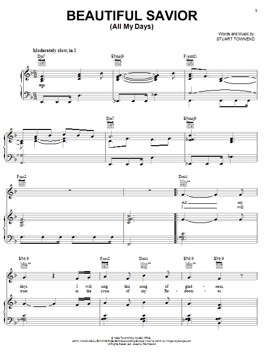 Stuart Townend Beautiful Savior (All My Days) sheet music notes and chords. Download Printable PDF.
