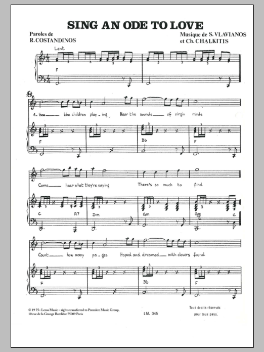 Learn to play Stylianos Vlavianos Sing An Ode To Love sheet music for Piano Solo in minutes. Stylianos Vlavianos Sing An Ode To Love sheet music notes and chords. Download Printable PDF.