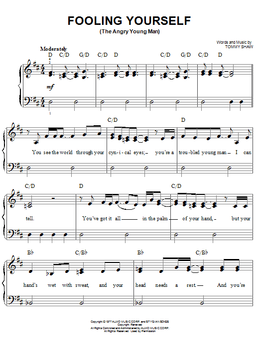 Styx Fooling Yourself (The Angry Young Man) sheet music notes and chords. Download Printable PDF.