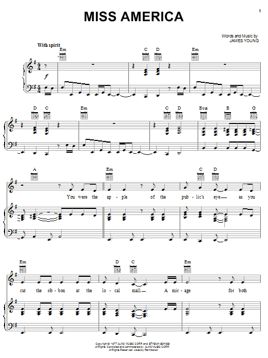 Styx Miss America sheet music notes and chords. Download Printable PDF.