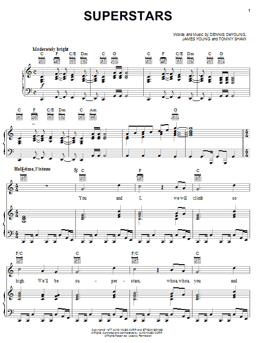 Styx Superstars sheet music notes and chords. Download Printable PDF.