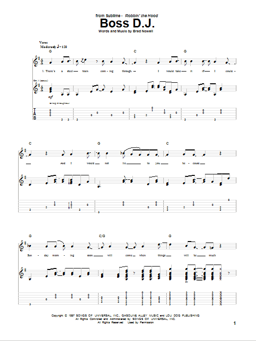 Sublime Boss D.J. sheet music notes and chords. Download Printable PDF.