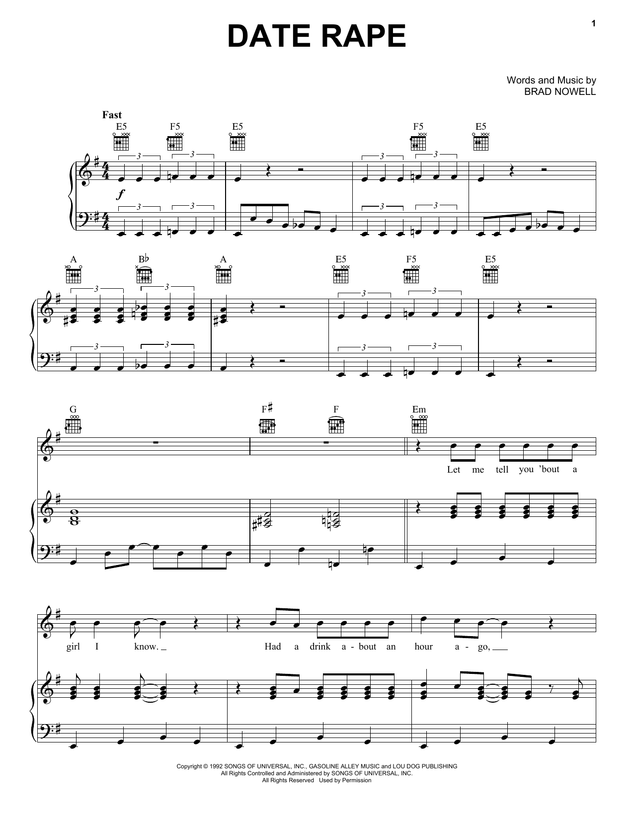 Sublime Date Rape sheet music notes and chords. Download Printable PDF.