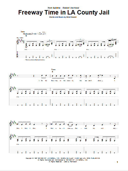 Learn to play Sublime Freeway Time In LA County Jail sheet music for Guitar Tab in minutes. Price: 7.8900$ Sublime Freeway Time In LA County Jail sheet music notes and chords arranged for Guitar Tab