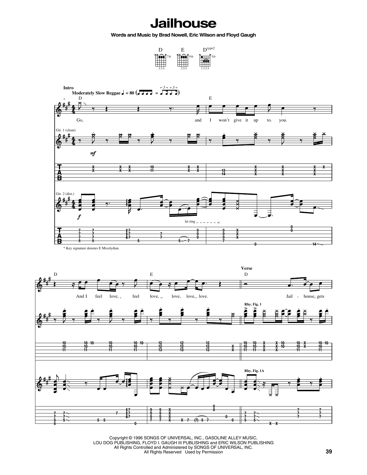 Sublime Jailhouse sheet music notes and chords. Download Printable PDF.