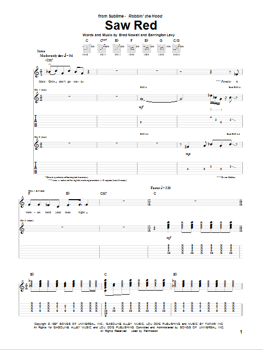 Sublime Saw Red sheet music notes and chords. Download Printable PDF.