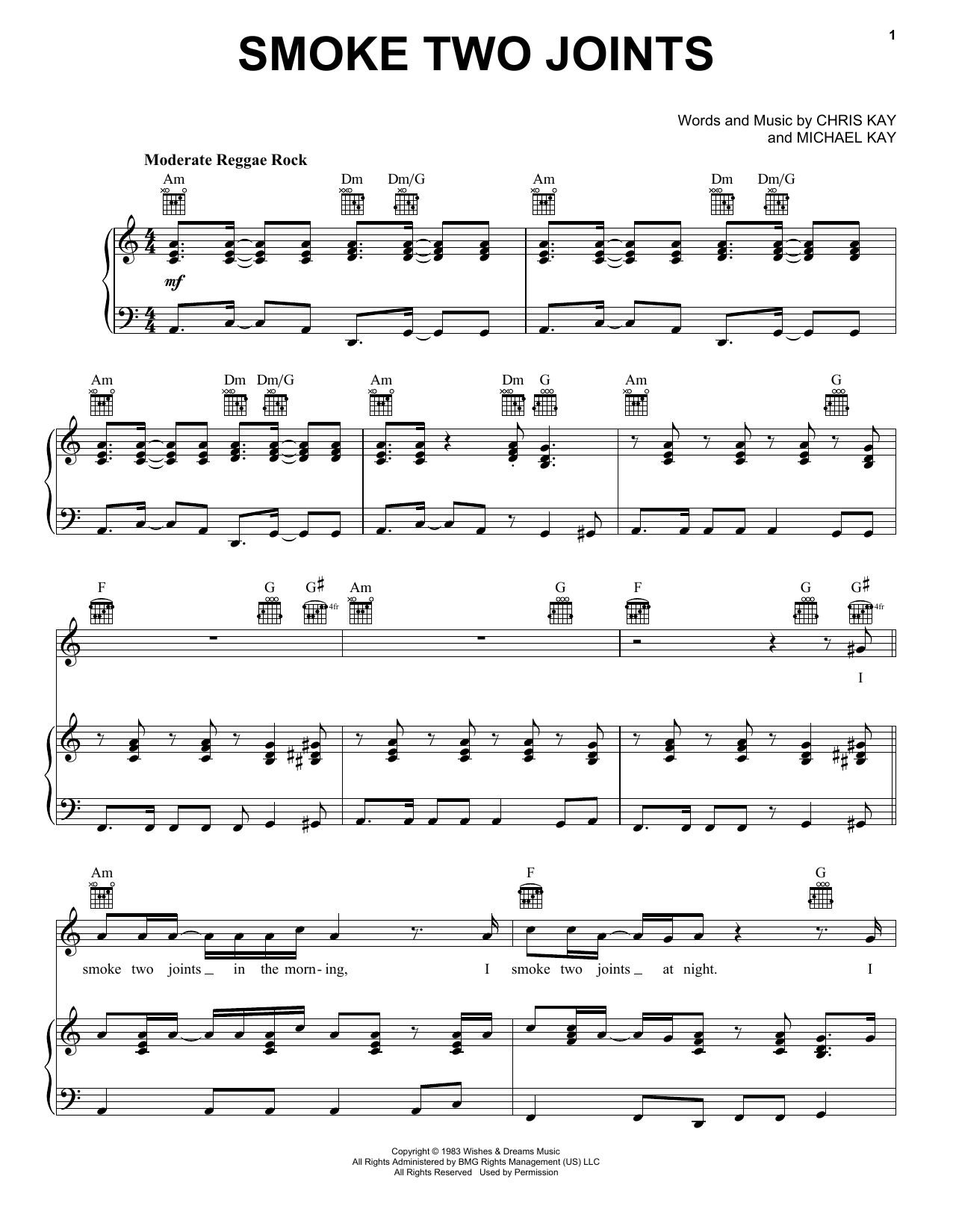 Sublime Smoke Two Joints sheet music notes and chords. Download Printable PDF.