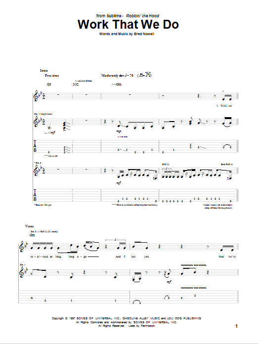 Sublime Work That We Do sheet music notes and chords arranged for Guitar Tab