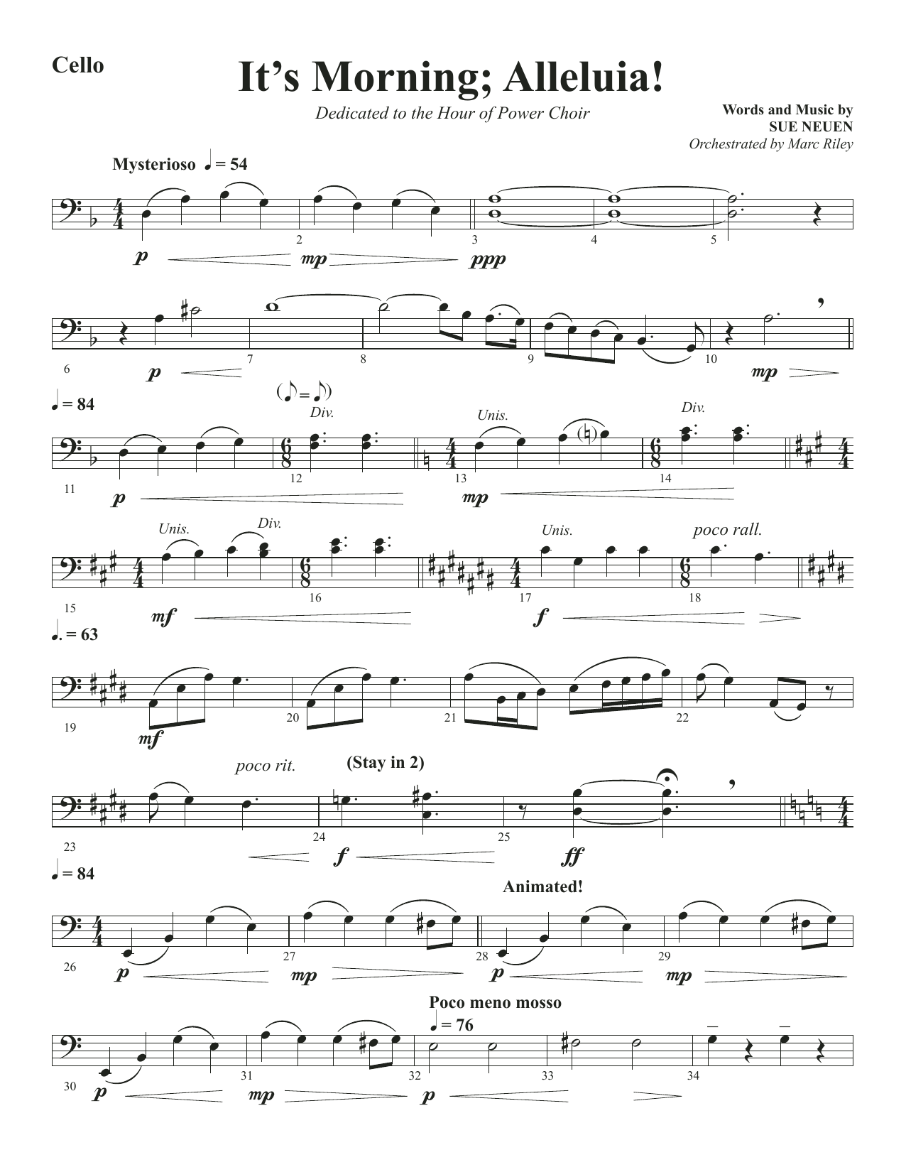 Learn to play Sue Neuen It's Morning; Alleluia! - Cello sheet music for Choir Instrumental Pak in minutes. Price: 21.9700$ Sue Neuen It's Morning; Alleluia! - Cello sheet music notes and chords arranged for Choir Instrumental Pak