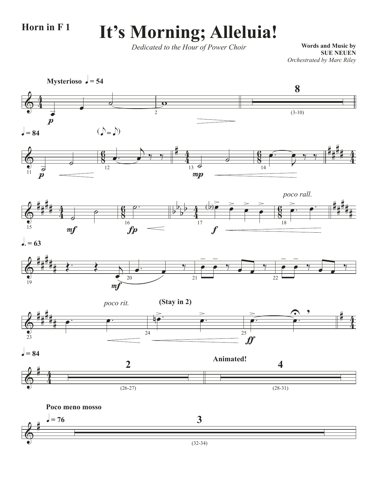 Sue Neuen It's Morning; Alleluia! - Horn 1 in F sheet music notes and chords arranged for Choir Instrumental Pak