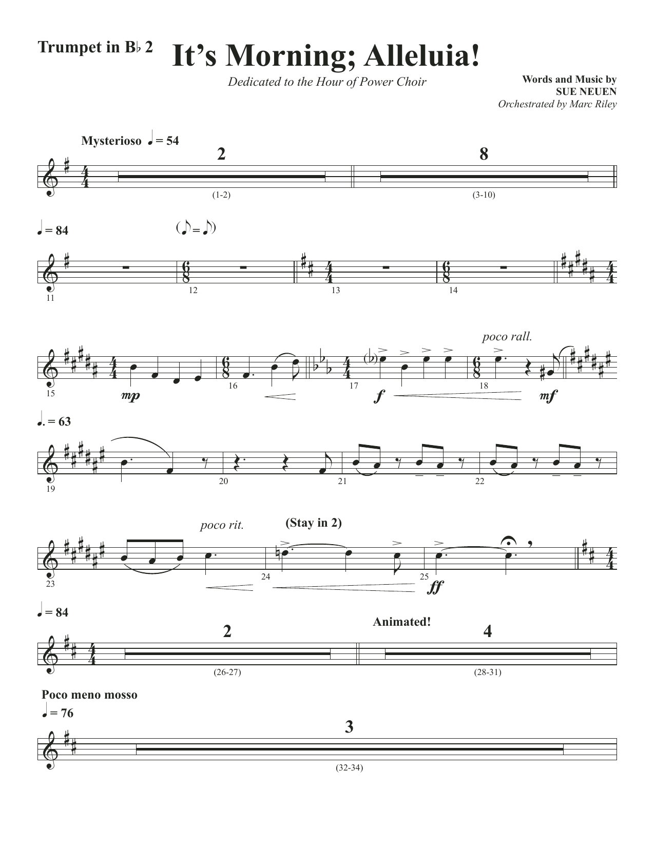 Sue Neuen It's Morning; Alleluia! - Trumpet 2 in Bb sheet music notes and chords arranged for Choir Instrumental Pak