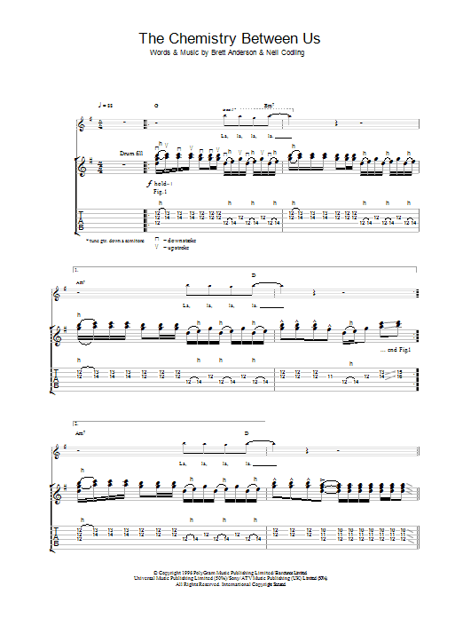 Suede The Chemistry Between Us sheet music notes and chords. Download Printable PDF.