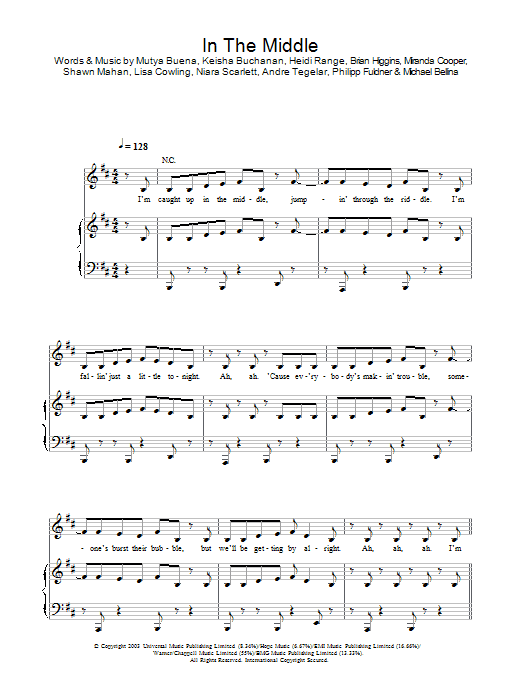 Sugababes In The Middle sheet music notes and chords. Download Printable PDF.