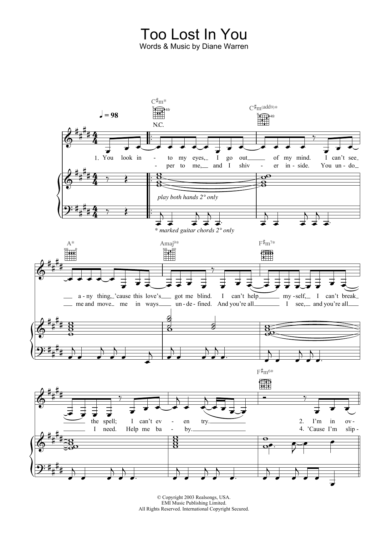 Sugababes Too Lost In You sheet music notes and chords. Download Printable PDF.