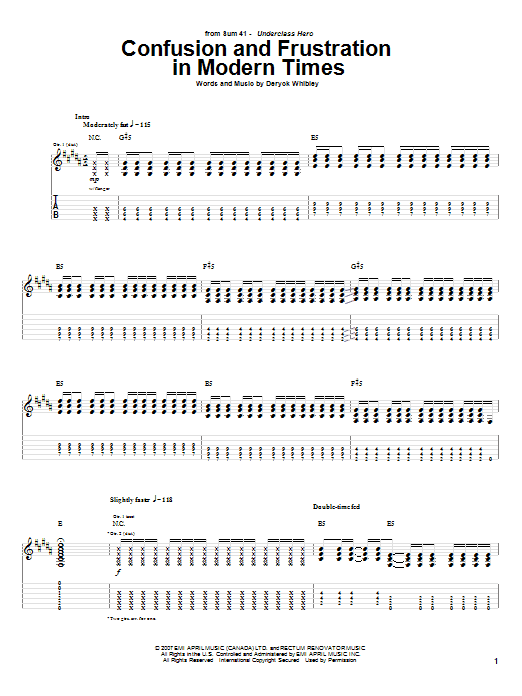 Learn to play Sum 41 Confusion And Frustration In Modern Times sheet music for Guitar Tab in minutes. Price: 7.8900$ Sum 41 Confusion And Frustration In Modern Times sheet music notes and chords arranged for Guitar Tab