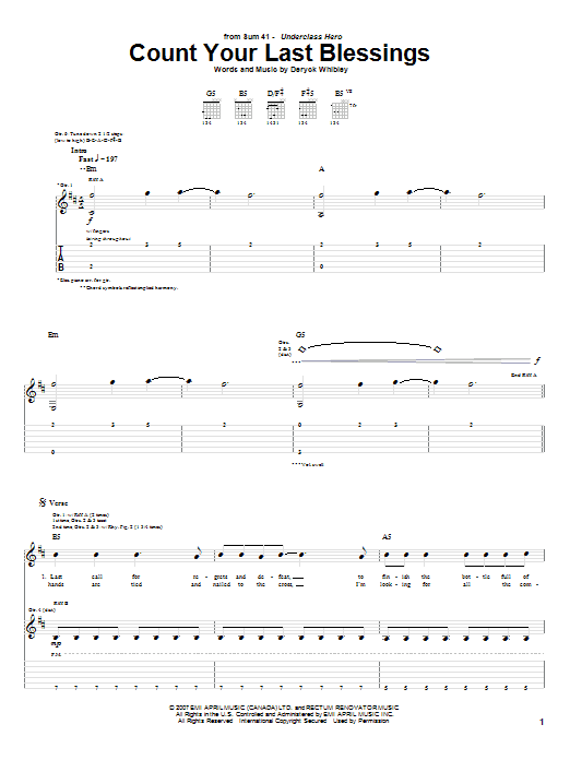 Learn to play Sum 41 Count Your Last Blessings sheet music for Guitar Tab in minutes. Price: 7.8900$ Sum 41 Count Your Last Blessings sheet music notes and chords arranged for Guitar Tab