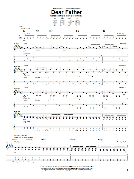 Learn to play Sum 41 Dear Father sheet music for Guitar Tab in minutes. Price: 7.8900$ Sum 41 Dear Father sheet music notes and chords arranged for Guitar Tab