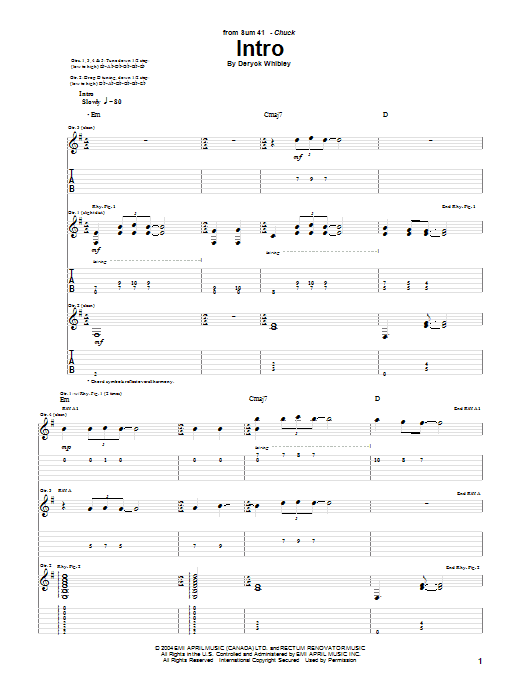 Sum 41 Intro sheet music notes and chords. Download Printable PDF.