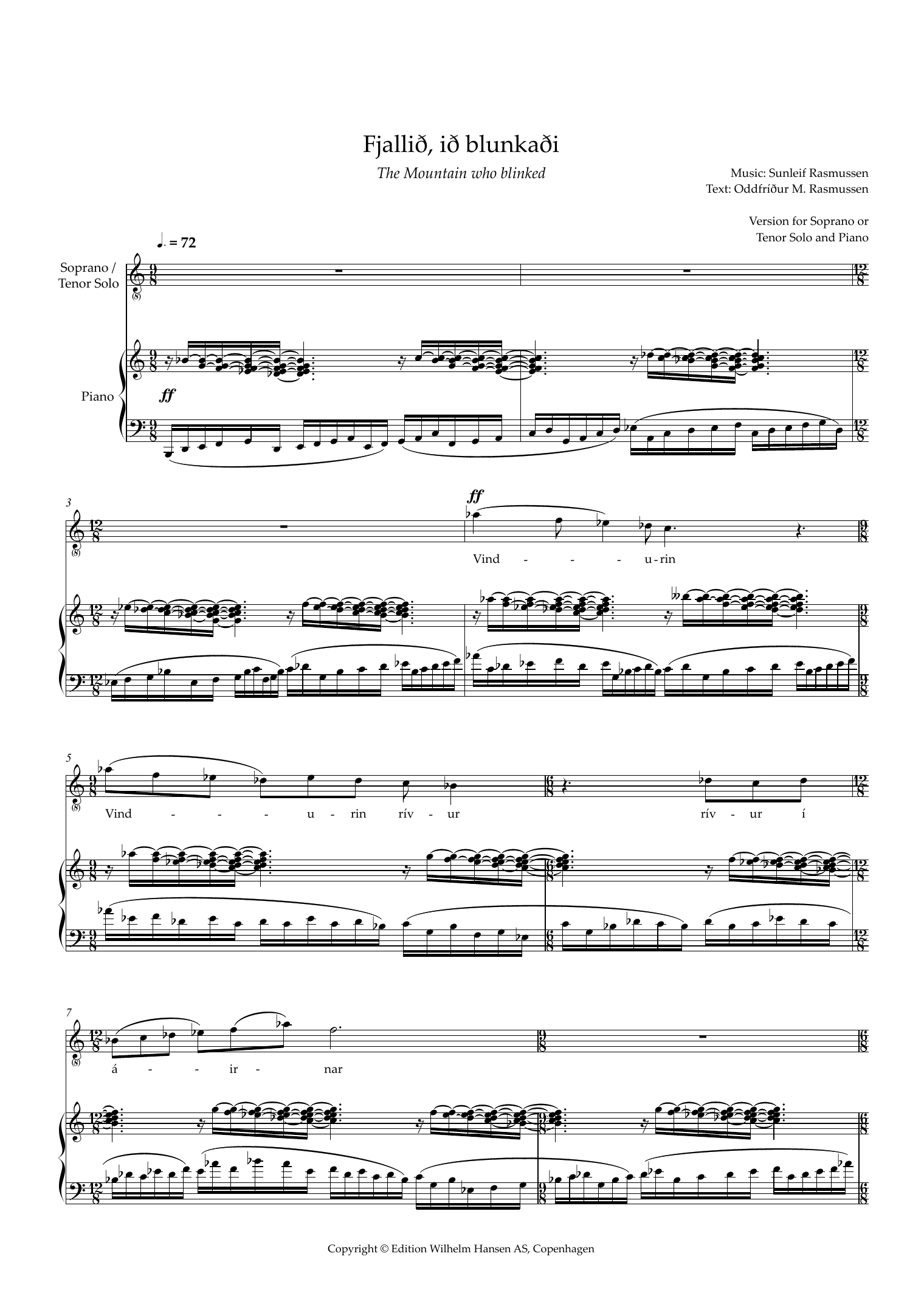 Sunleif Rasmussen Fjallið, ið blunkaði (The Mountain Who Blinked) (for Tenor or Soprano) sheet music notes and chords. Download Printable PDF.