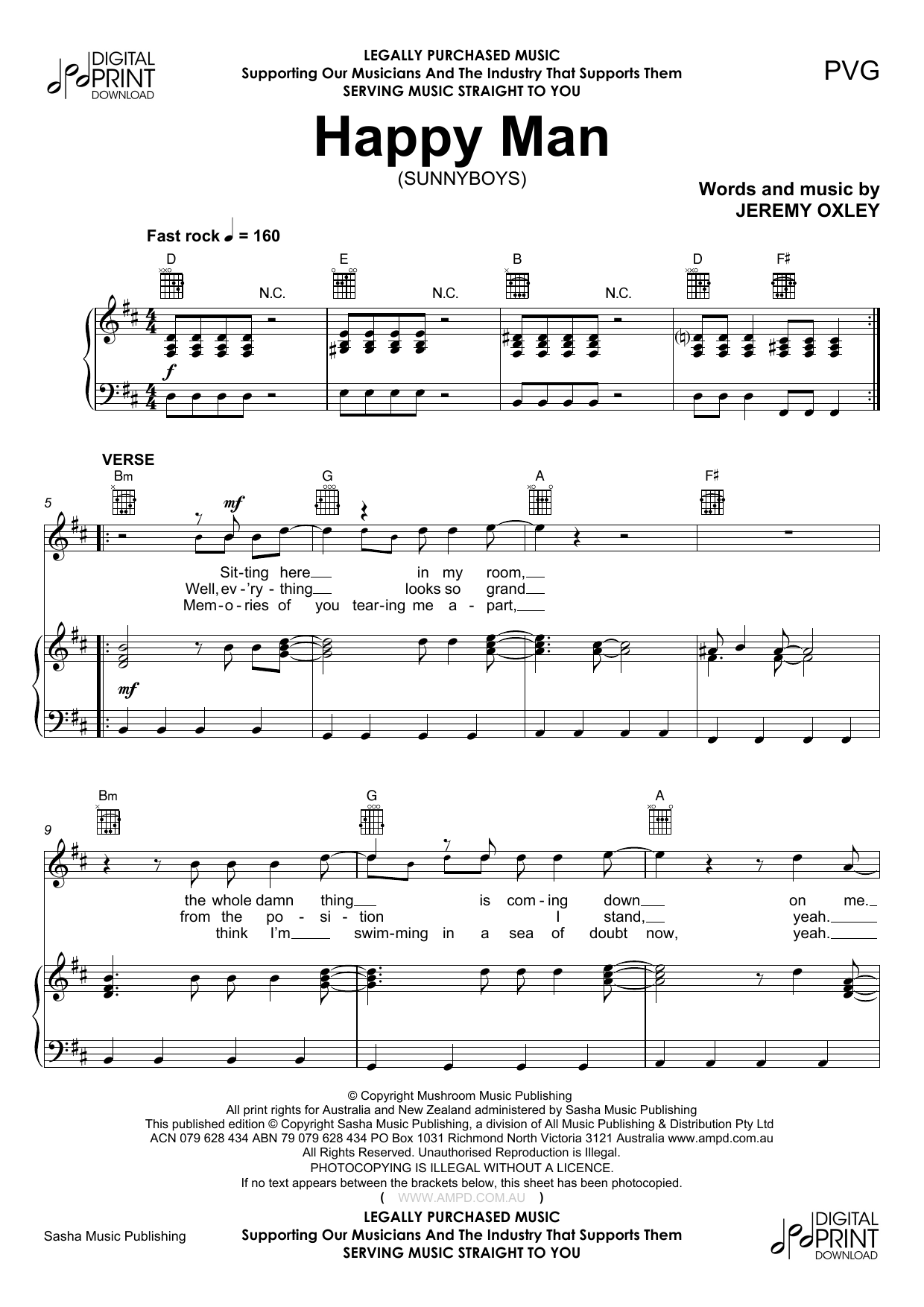 Sunnyboys Happy Man sheet music notes and chords. Download Printable PDF.