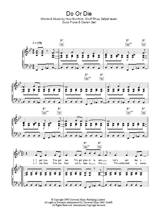 Learn to play Super Furry Animals Do Or Die sheet music for Piano, Vocal & Guitar in minutes. Super Furry Animals Do Or Die sheet music notes and chords. Download Printable PDF.