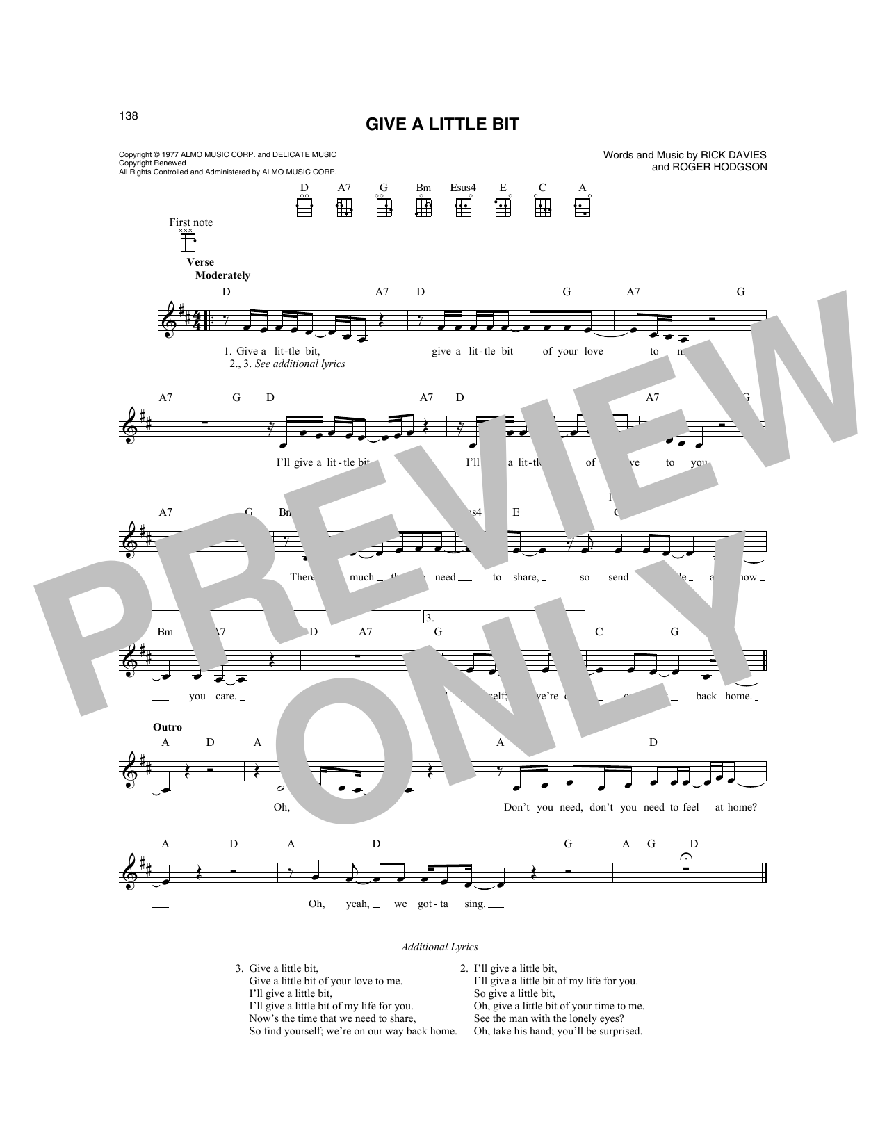 Supertramp Give A Little Bit sheet music notes and chords. Download Printable PDF.