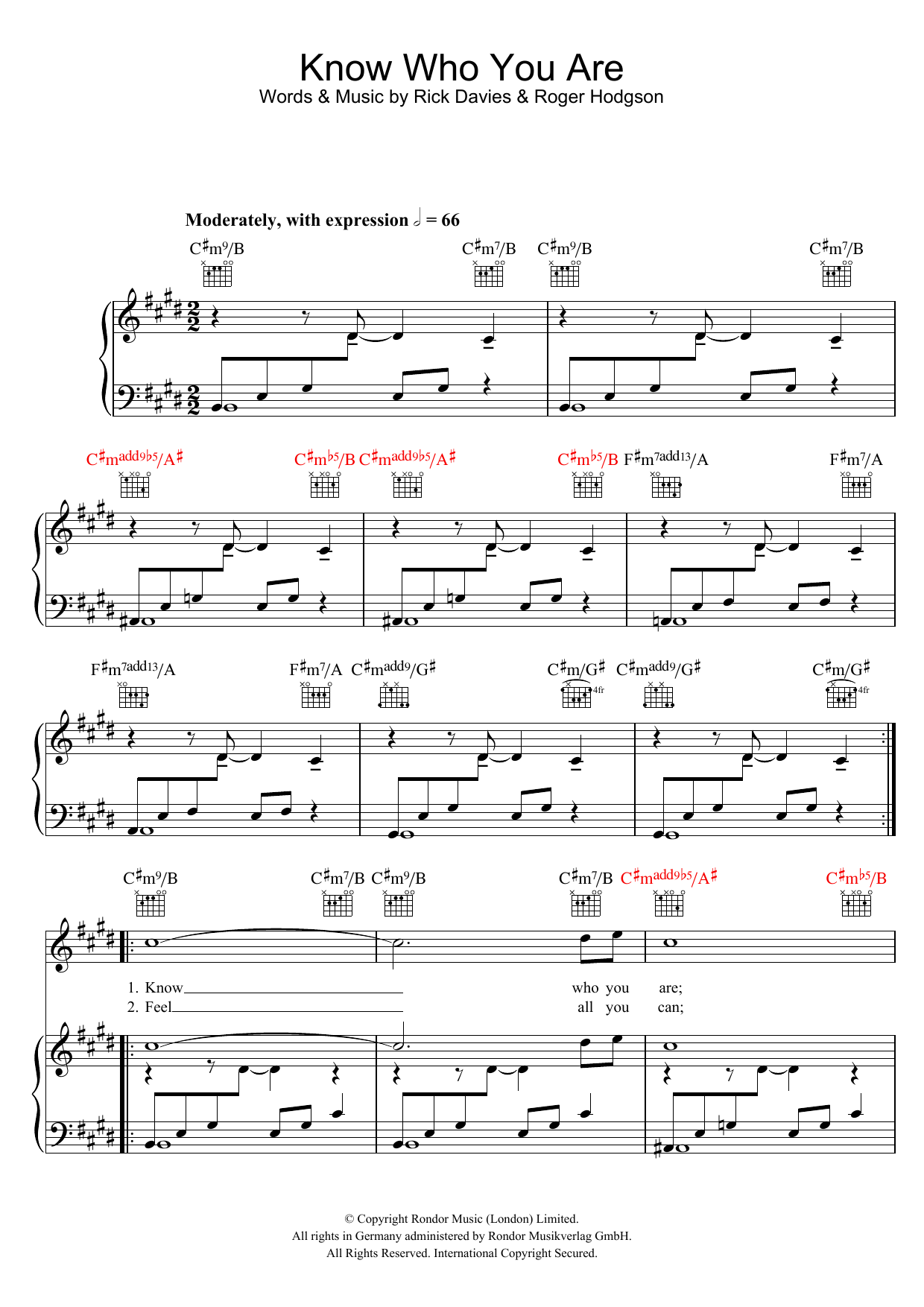 Supertramp Know Who You Are sheet music notes and chords. Download Printable PDF.