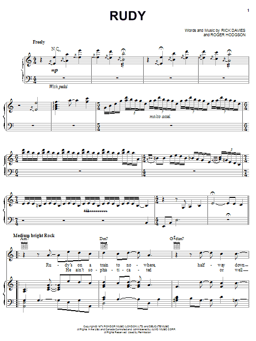 Supertramp Rudy sheet music notes and chords. Download Printable PDF.