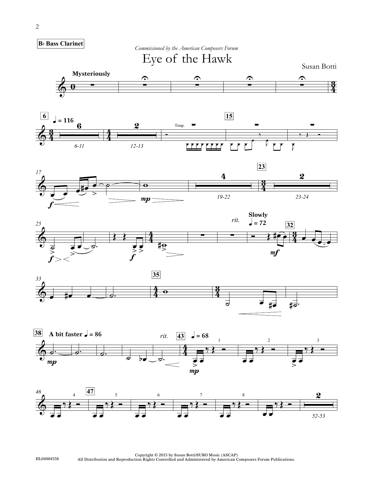 Learn to play Susan Botti Eye of the Hawk - Bb Bass Clarinet sheet music for Concert Band in minutes. Price: 5.9900$ Susan Botti Eye of the Hawk - Bb Bass Clarinet sheet music notes and chords arranged for Concert Band