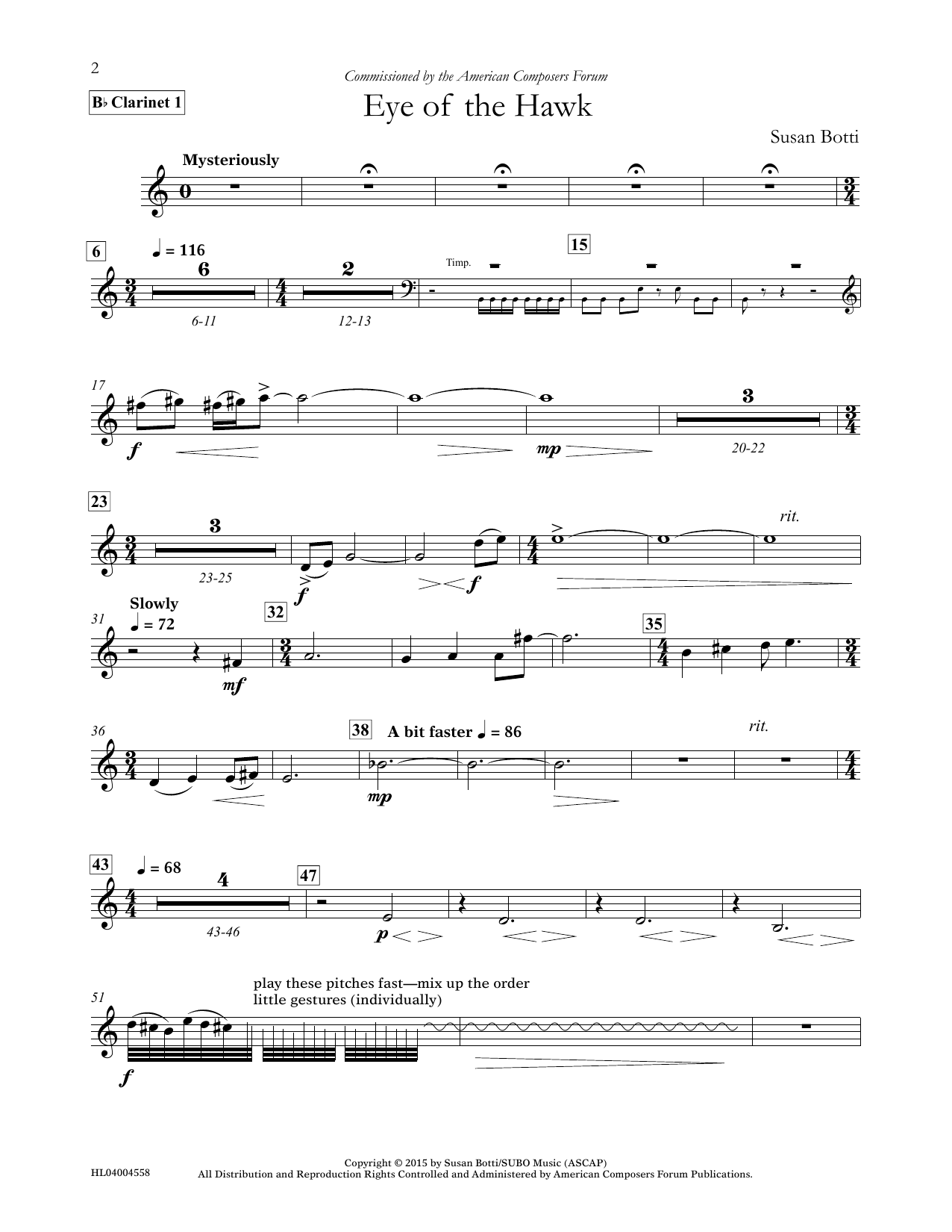 Learn to play Susan Botti Eye of the Hawk - Bb Clarinet 1 sheet music for Concert Band in minutes. Price: 5.9900$ Susan Botti Eye of the Hawk - Bb Clarinet 1 sheet music notes and chords arranged for Concert Band