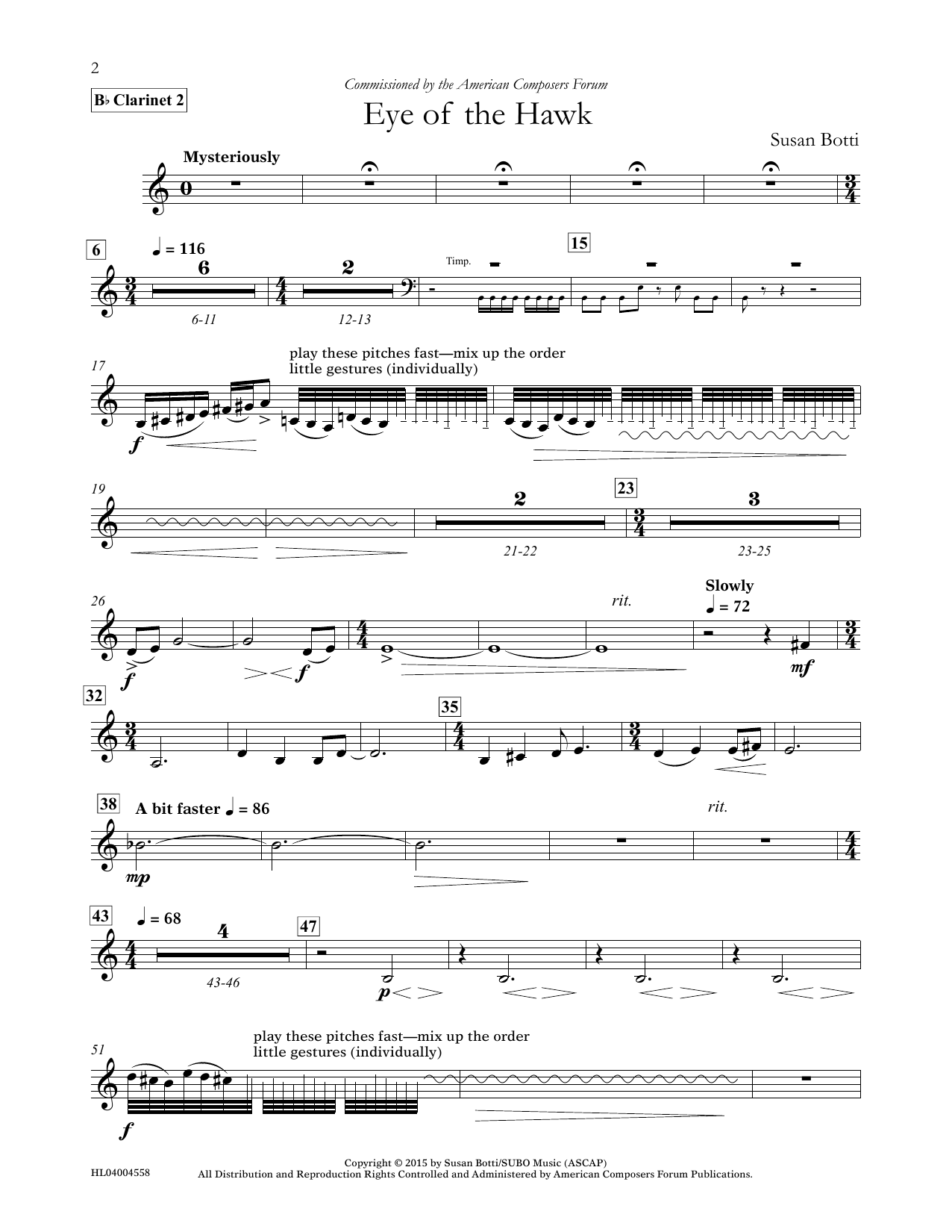 Learn to play Susan Botti Eye of the Hawk - Bb Clarinet 2 sheet music for Concert Band in minutes. Price: 5.9900$ Susan Botti Eye of the Hawk - Bb Clarinet 2 sheet music notes and chords arranged for Concert Band