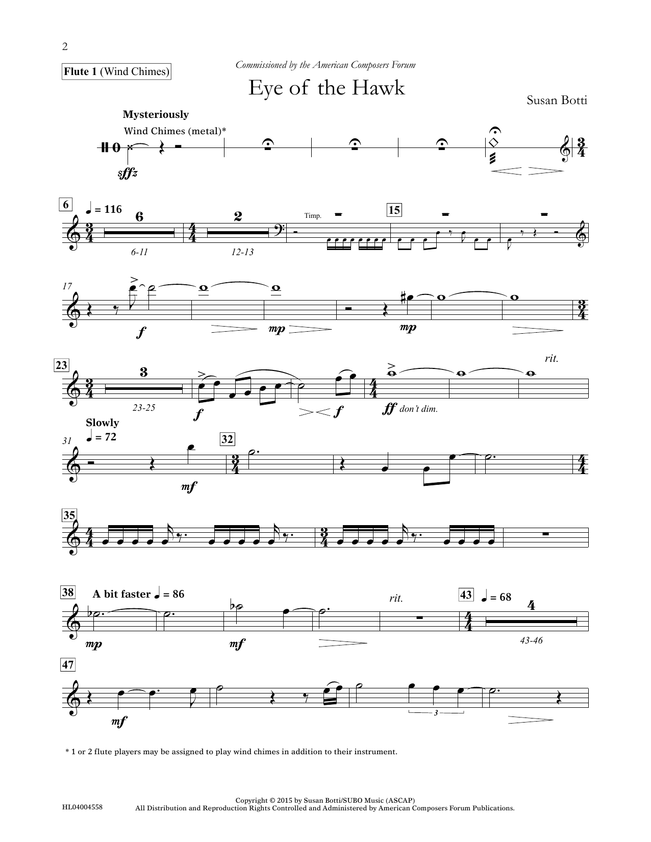 Learn to play Susan Botti Eye of the Hawk - Flute 1 sheet music for Concert Band in minutes. Price: 5.9900$ Susan Botti Eye of the Hawk - Flute 1 sheet music notes and chords arranged for Concert Band