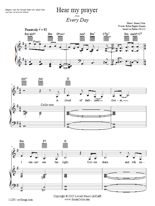 Susan Colin Hear My Prayer sheet music notes and chords. Download Printable PDF.