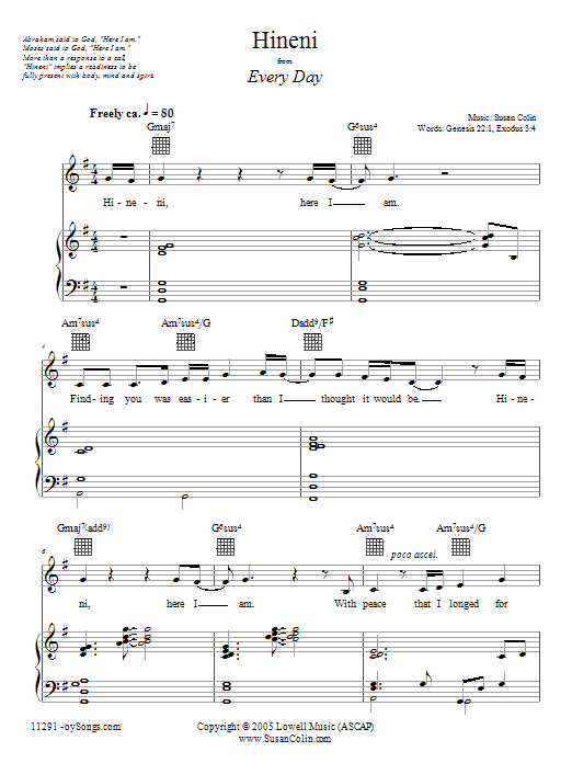 Susan Colin Hineni sheet music notes and chords. Download Printable PDF.