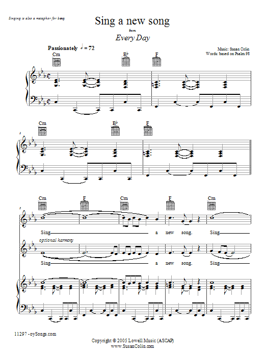 Learn to play Susan Colin Sing a New Song sheet music for Piano, Vocal & Guitar Chords (Right-Hand Melody) in minutes. Price: 6.9900$ Susan Colin Sing a New Song sheet music notes and chords arranged for Piano, Vocal & Guitar Chords (Right-Hand Melody)