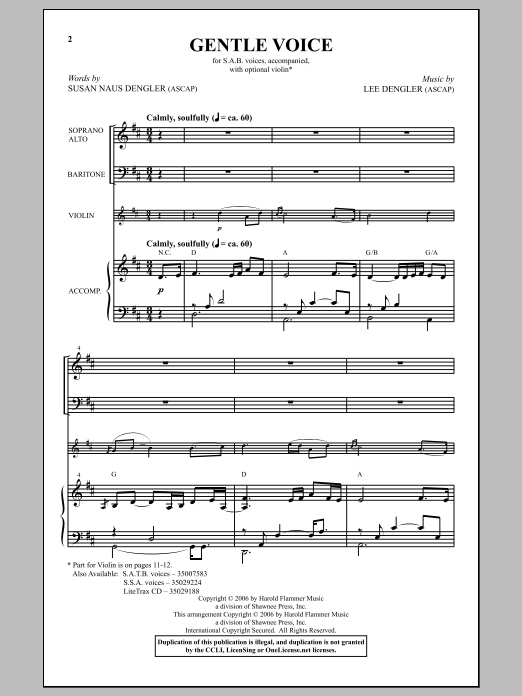 Susan Dengler Gentle Voice sheet music notes and chords. Download Printable PDF.