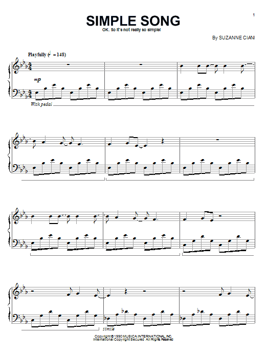 Suzanne Ciani Simple Song sheet music notes and chords. Download Printable PDF.